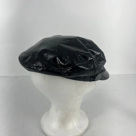 Eugenia Kim Jessa Black Patent Leather Baker Boy Hat Newsboy Cap Faux Leather - Picture 10 of 16